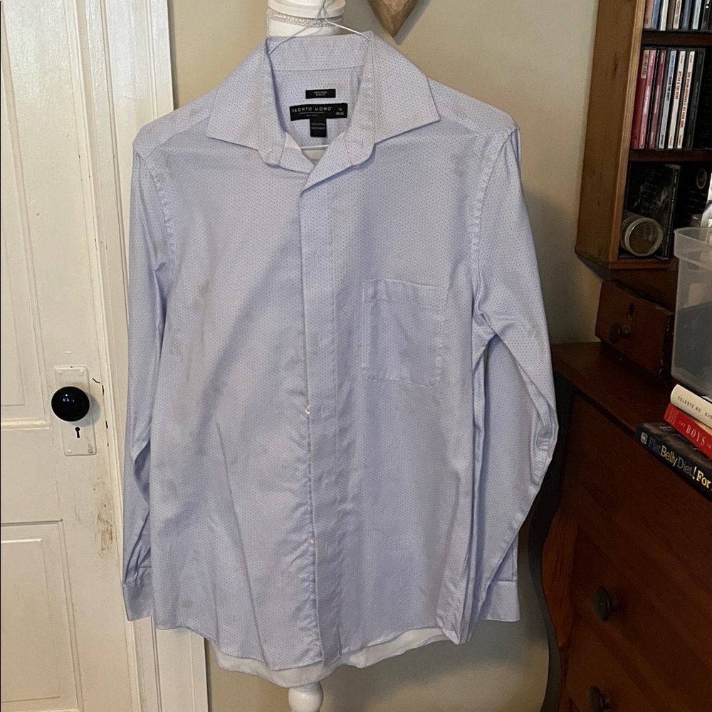Pronto Uomo Express Men's Pale Blue Patterned Dress Shirt size 16 34/35